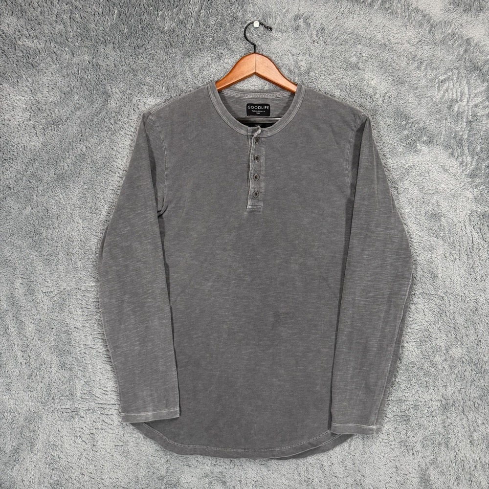 Goodlife Henley Shirt Mens L Gray 100% Cotton Long Sleeve Made In USA